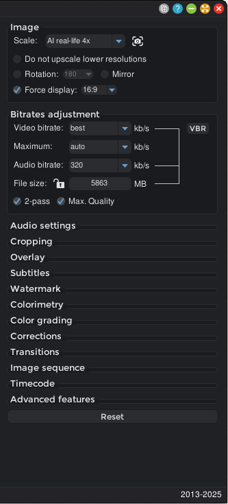 Shutter Encoder settings panel with encoding parameters