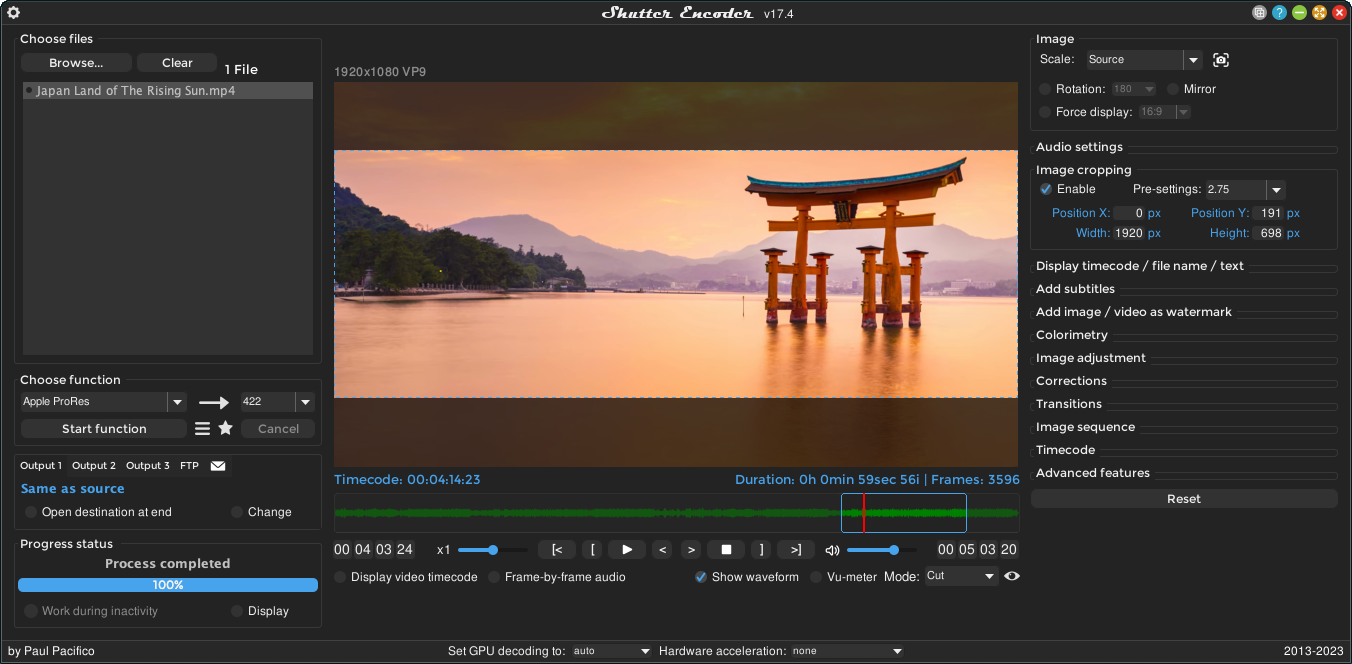 Shutter Encoder video crop and resize tool