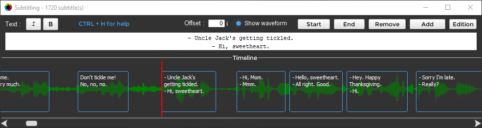 Shutter Encoder subtitle editor with waveform display